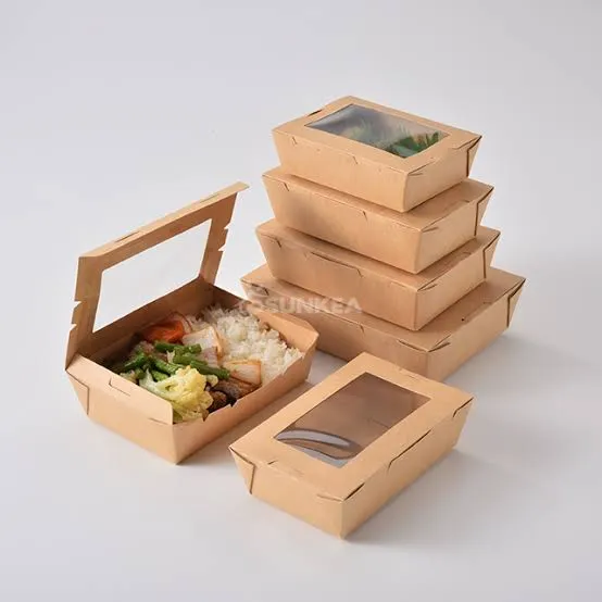 [CONTAINER 180X100X50MM] KRAFT PAPER SALAD BOX WITH WINDOW (31OZ, 6PKS X 50PCS=300PCS)