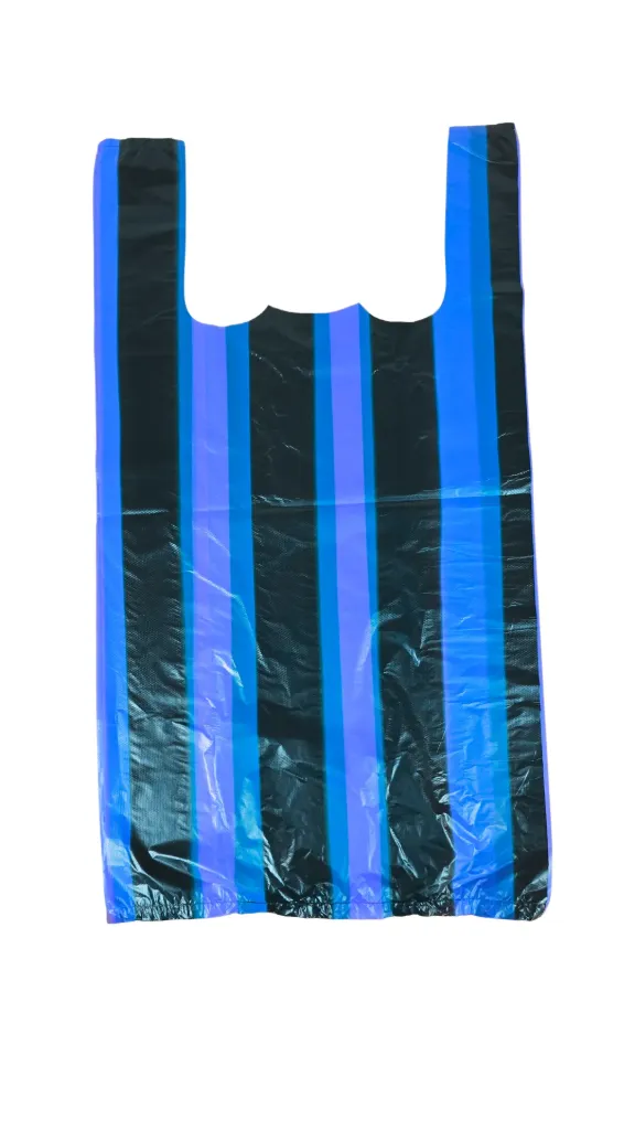 T SHIRT BAG,18X22,STRIPED (BLUE/BLACK)