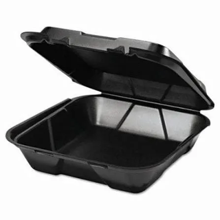 STYROFOAM HINGED CONTAINERS (BLACK, 8X8, 4PK X 50PCS=200PCS, 1 COMPARTMENT)